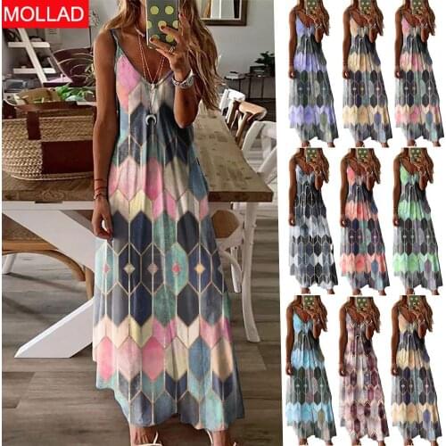 2021 European and American Womens Summer Casual Printed Camisole Long Dress