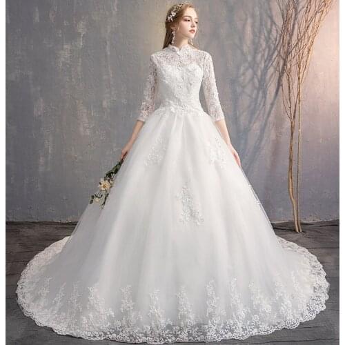 Womens wedding dress plus size high neck half sleeve Muslim bridal wedding gown lace embroidery wedding dress custom made