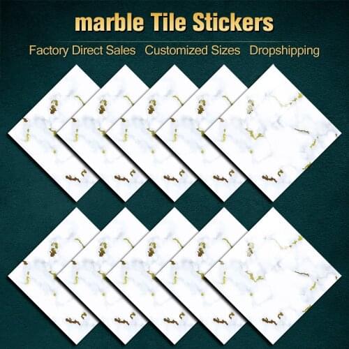 10pcs/set White Marble Texture Tile Sticker Kitchen Bathroom Home Decor Wall Stickers Peel & Stick Waterproof PVC Wallpaper