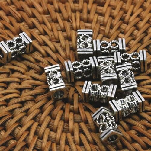 10PCS Carved Copper Carve Flower Lucky DIY Loose Finding Accessories Rectangular Women Jewelry Making Design 6x12mm Women Gifts