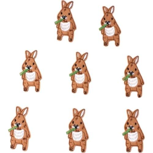 10pcs Cartoon Rabbit Stickers DIY Iron On Animal Patches Sewing Handmade Badge Embroidered Apparel Pants bags Hats Appliques