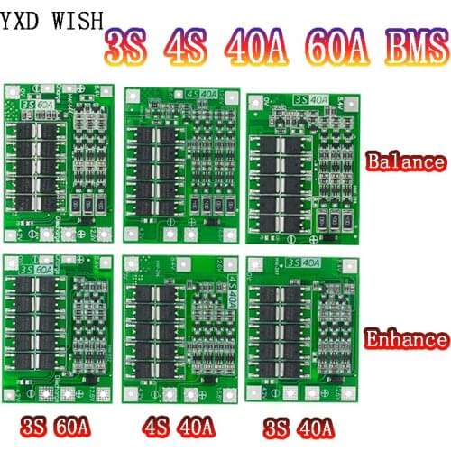 10pcs 3S 4S 40A/60A Li-ion Lithium Battery 18650 Charger PCB BMS Protection Board With Balance 14.8V 16.8V Lipo Cell Module