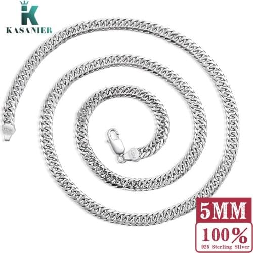 100% Real 925 Sterling Silver 5MM Rock / Hip hop Style Chain Men Necklace Figaro Necklace Men Silver Jewelry Free Shipping