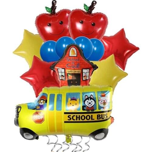 12pcs/set Red Yellow Star Apple School Bus Foil Balloons Set Back To School Globos Birthday Party Decoration Kids Toys Gift