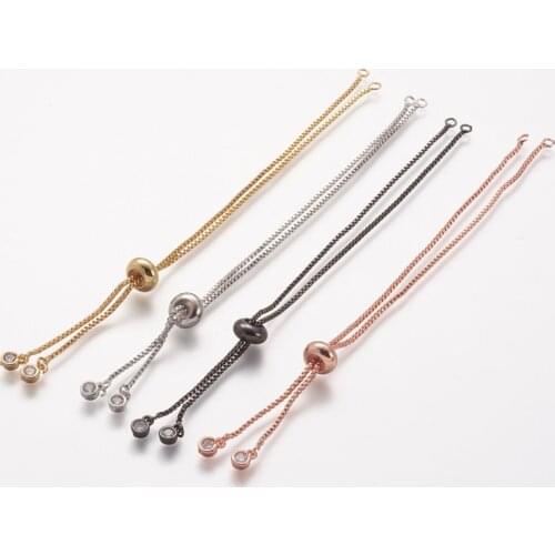 20Pcs Brass Adjustable Bracelet Chain With Rhinestone Long-Lasting Plated Slider Bracelets for Jewelry Making