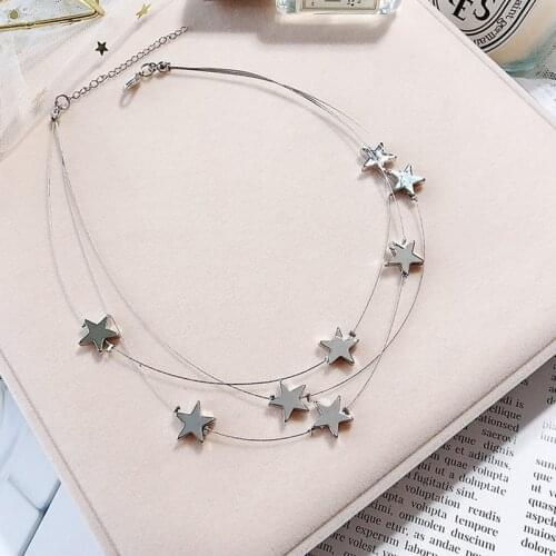 2020 Star Choker Necklace Chain Alloy Dangle Dainty Charm Multi-layer Necklace Women Fashion Jewelry Adjustable Trendy Gift