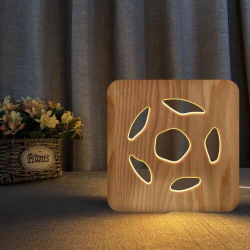 3d Wooden Lamp Football Led Night Light Creative Led Hollow Out Carve Wood Table Lamp for Home Bedroom Decor Kids New Year Gifts