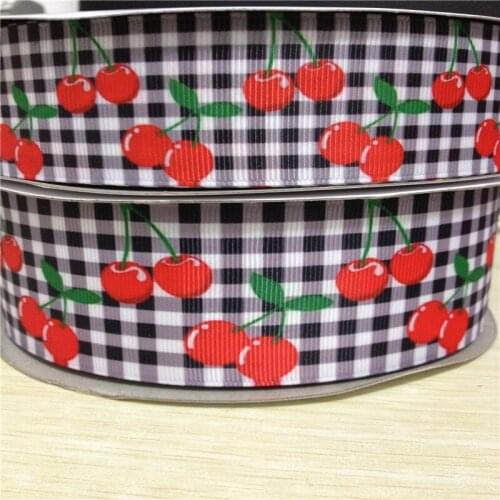 9 16 22 25 38 50 75 mm width cherry fruit Printed Grosgrain Ribbon or Satin Ribbon AM12