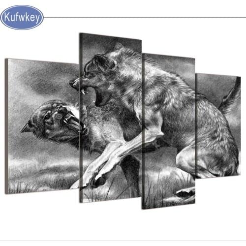 Multi-picture round diamond painting stones"wolves/fighting"diamond Embroidery 5D full Square Drill Mosaic Animals rhinestones