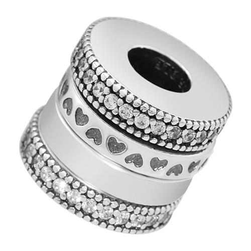 Fits Original 925 Silver Bracelets Spinning Hearts Charm Clear CZ Fashion Silver Beads For Jewelry Making Woman DIY Charms