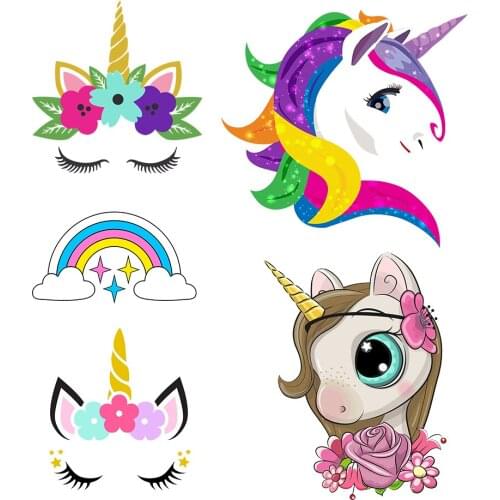 DIY Cartoon Unicorn Heat Transfer Sticker For Vogue Girl Clothing Patch 1 Piece. T306