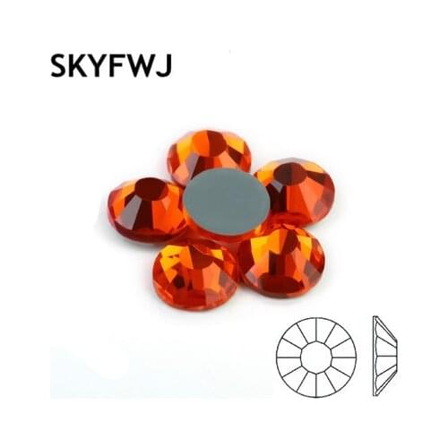 Hyacinth Orange Hot fix Rhinestones High Quality SS6 8 10 12 SS16 SS20 SS30 Iron On Rhinestones For Clothes DMC Glass Crystals