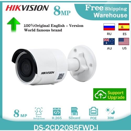 Hikvision 8MP 4K IP Camera DS-2CD2085FWD-I H265+ POE Onvif SD Card DarkFighter CCTV Mini Infrared Bullete Security Video Camera