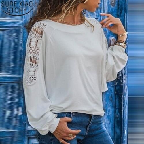Cotton Shirts Women Plus Size Clothing 5XL Fashion White Blouse with Lace O-neck Long Sleeve Shirt Korean Office Lady Tops 13415