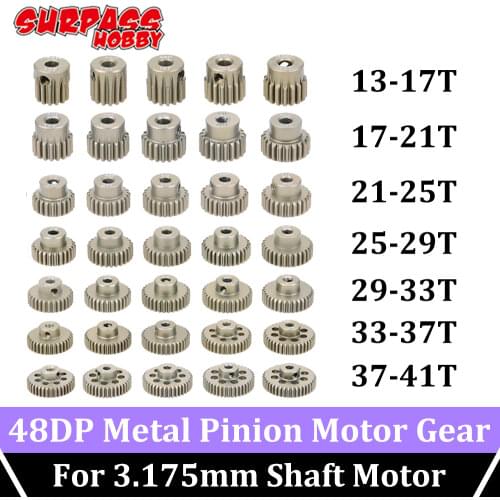 SURPASS HOBBY 48DP Pinion Metal Motor Gear 3.175mm Shaft 13T 17T 19T 21T 23T 25T 27T 29T 31T 33T 35T 37T 39T 41T for 1/10 RC CAR