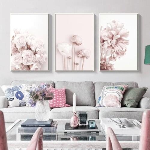 Modern Flower Wall Pictures for Living Room Pink Canvas Printings Unframed Poster Cuadros Decoracion Salon Wall Art Painting