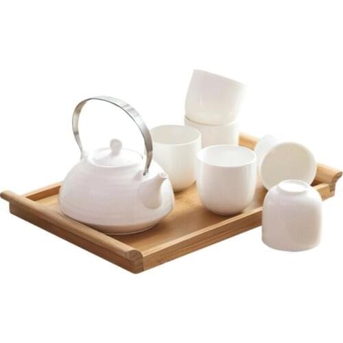 Coffee Tea Set Ceramic Japanese White Kettle Cup Wood Tray Drink Pot Water Ware Home Bar Decoration Kitchen Supplies Drinkware