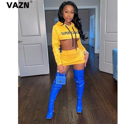 VAZN 2020 New Lady Age reduction Sleeveless Bling Bling Sequins Glitter Set Fashion Clothing Suit Women Tracksuit