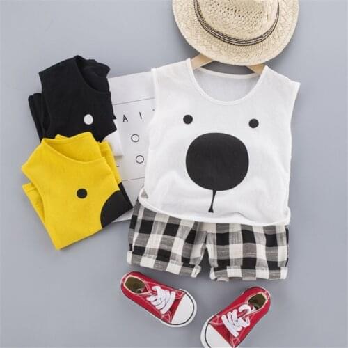 Summer Baby Boys Girls Clothes Children Cotton Cartoon Print Bear Vest Shorts 2Pcs/sets Leisure Kids Fashion Toddler Tracksuits