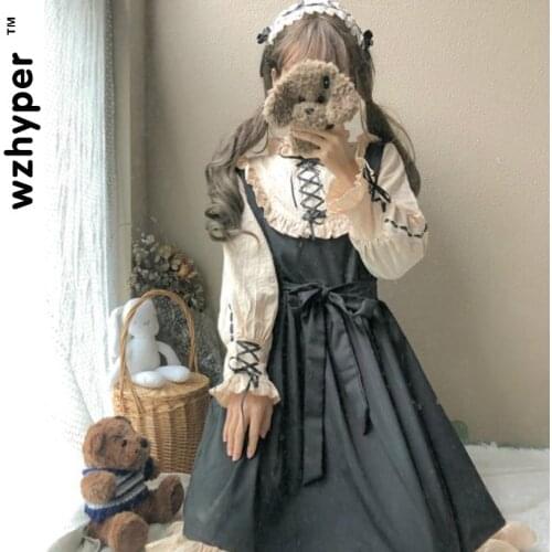 Hot Sale Black Gothic Lolita Dress Harajuku Street Fashion Cross Cosplay Female Bow Dress Japanese Soft Sister Style Dress