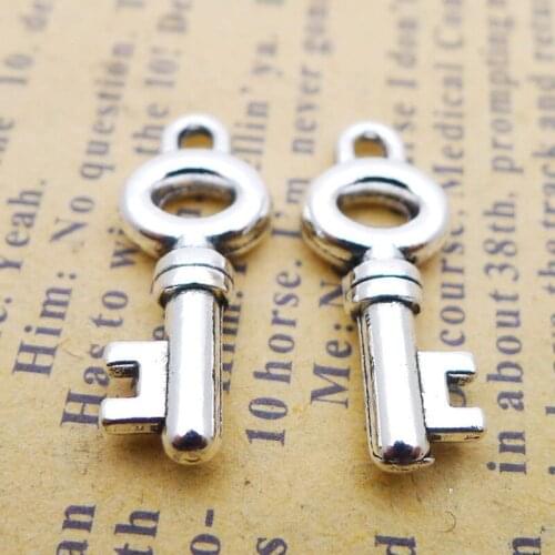 RAINXTAR Fashion Antique Silver Color Alloy Lucky Key Pendant Birthday Charms 8*21mm 100pcs AAC221