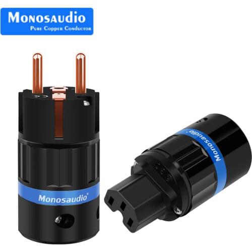 Monosaudio E104/F104 Pure Copper EU version Power Plug European Male connector Schuko supply power cable jack+IEC Female Plug