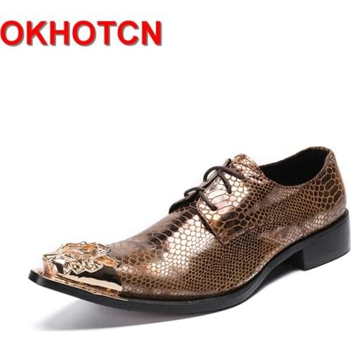 New Gold Genuine Leather Oxford Shoes Men Dragon Metal Pointed Toe Mens Formal Shoes Lace Up Fish Scale Print Sapato Masculino