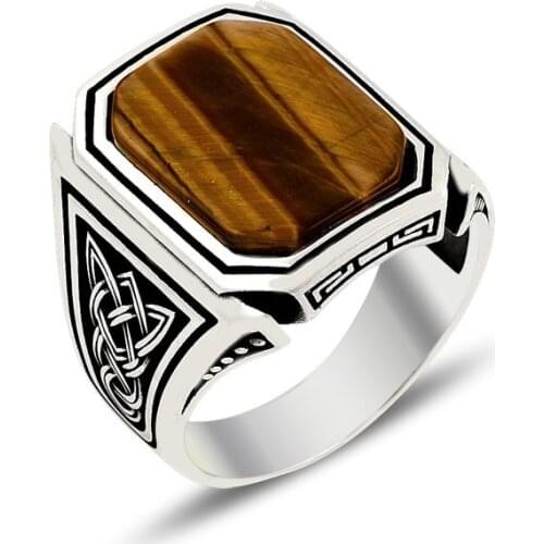 Silver Handmade Tiger Eye Stone Mens Ring