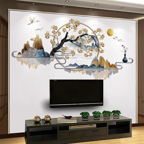 Chinese Style Landscape Wall Stickers Ginkgo Tree Home Office Decor Living Room 3d Art Decals Mural Room Decoration Wallpaper