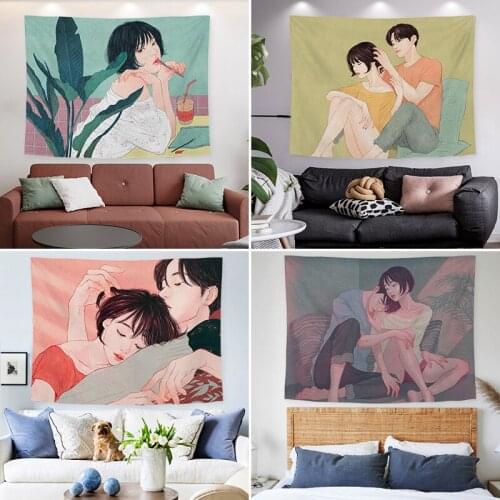 Home Couple Wall Hanging Tapestry Yoga Mat Rug Carpet Tapestries Home Living Room Decor Kawaii Room Decor Decoration Mural Tapiz