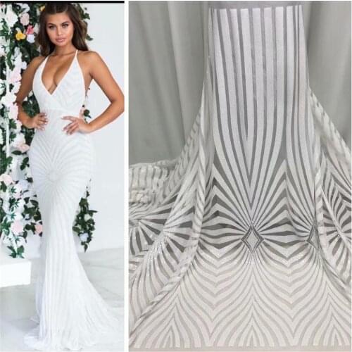 2020 Latest Design white With Sequins embroidery lace African French Lace Fabric High Quality Nigerian lace fabric dress j19-84