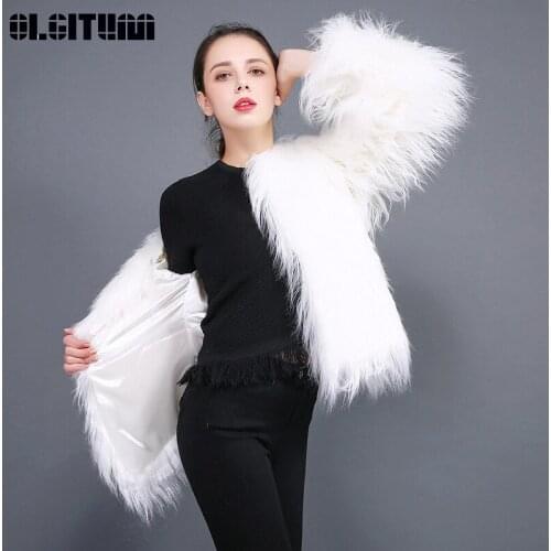 New Fashion Elegant Women Faxu Fur Long-sleeved Covered Button Outwear 2020 Short Warm Optional Color S-3XL Female Casaco
