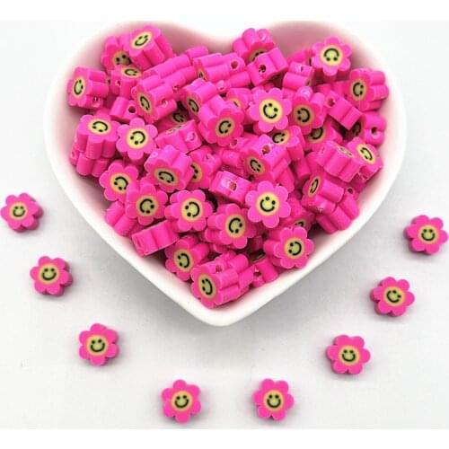 NEW 30pcs 10mm Rose Smiley Face Sunflowe Beads Polymer Clay Spacer Loose Beads for Jewelry Making DIY Bracelet Accessories