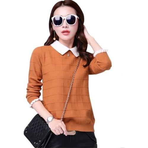 Autumn Winter Women Sweater New Doll Collar Long-sleeved Knitwear Pullover Sweater Large Size Short Knit Jumper Female Tops Y63