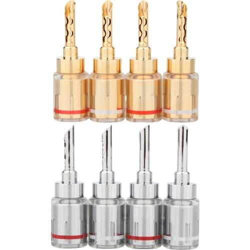 Preffair BA1439 4Pcs Hifi Audio 24K Gold plated/Rhodium BFA banana connector Banana Plug Adapter Wire Speaker Connectors