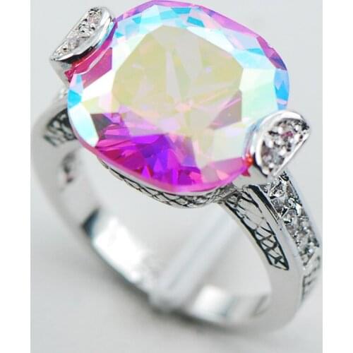 Rose Rainbow Crystal Zircon 925 Sterling Silver Ring Size 6 7 8 9 10 11 F1075