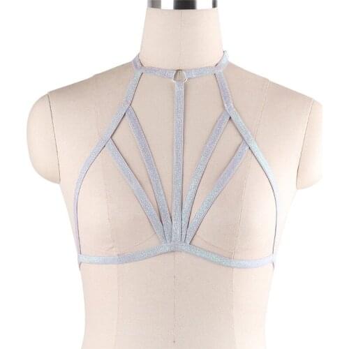Sexy Lingerie Punk Body Cage Harness Belt Women Goth Open Chest Bra Body Harness Rave Bra Bondage Harness Crop Top Cage Bra
