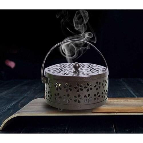 Nordic Retro Metal Hollow Floral Mosquito Coil Holder Case Garden Incense Burner Insect Repellent Box Mosquito Coil Box With Lid