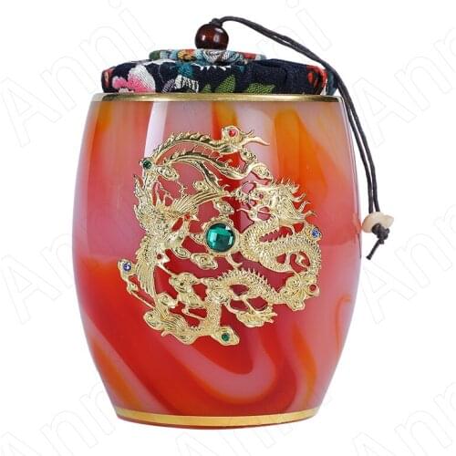 Gold Inlaid Glass Tea Canister Chinese Vintage Creativity Relief Dragon Pattern Tea Storage Portable Mini Seal Grain Dispenser