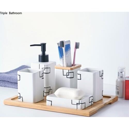Light Luxury Bathroom Toiletry Set Ceramics Soap Dish Toothbrush Holder Mouth Cup Liquid Soap Dispenser Five Piece Set Wash Set