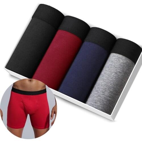 Boxer Mens Underwear Long Cotton Man Boxers Breathable Solid Flexible Shorts Boxershort Pure Color Male Underpants 4pcs pack