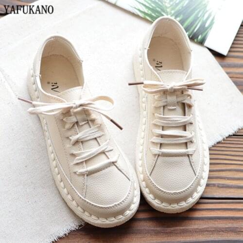 Japanese Literary Retro Casual Shoes Mori Girl Original Hand-Stitched Soft-Soled Women Shoes Round Toe Lace-Up Student Flats