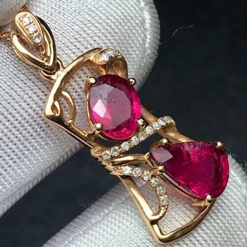 Tourmaline Pendant Fine Jewelry Real 18 K Gold 100% Natural Rubillite Tourmaline 2.6ct Gemstones Diamond Pendant Necklace