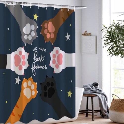 Cat Paw Shower Curtains 3D Print Animal Palm Waterproof Polyester Anime Shower Curtain For Boy Girl Cartoon Bathroom Curtain