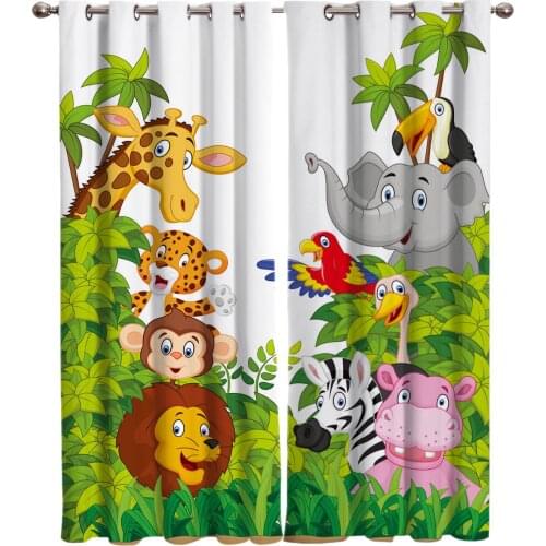 Jungle Animals Cartoon Giraffe Lion Kids Curtains Living Room Bedroom Home Decoration Suitable for Adult Children Window Curtain