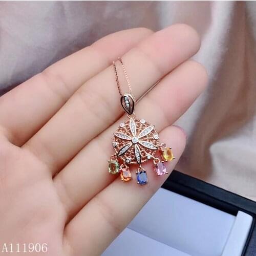 KJJEAXCMYY boutique jewelry 925 sterling silver inlaid natural color sapphire female pendant + necklace support test