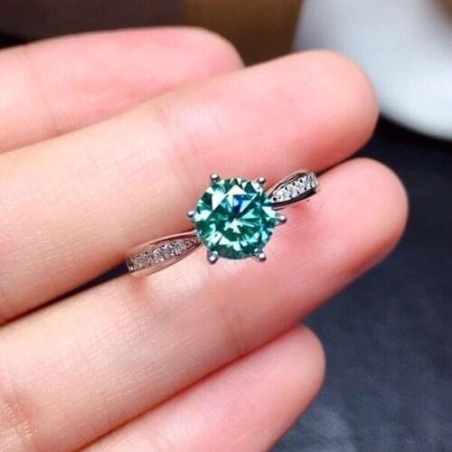 Green blue Solitaire Ring for Women Solid 925 Sterling Silver Rings Round Moissanite Diamond for Wedding Engagement Fine Jewelry