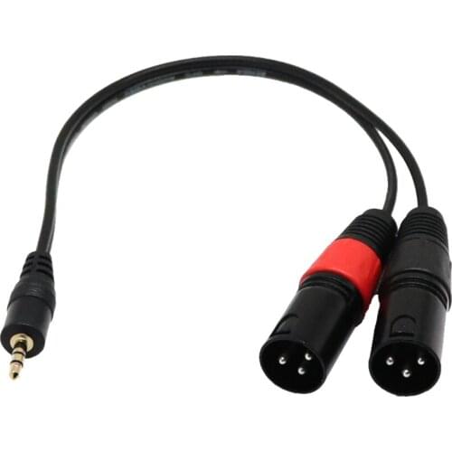 1Ft 1/8 Inch 3.5mm Stereo Male TRS Audio to Dual 2 3pin XLR Cable