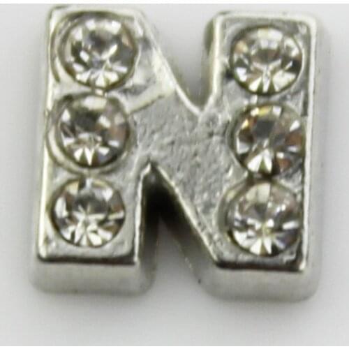 10pcs/lots silver color alloy rhinestone alphabet floating charms crystal N initial letter alphabet charm living locket