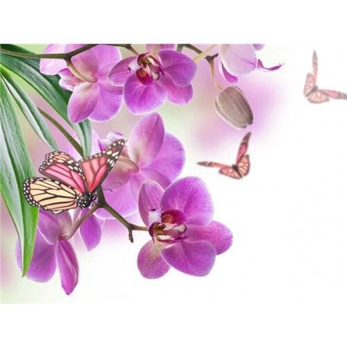 2016 Real Kits New DIY 3D Diamond Painting BUTTERFLY AND ORCHID Novelty Mosaic Embroidery Resin Craft